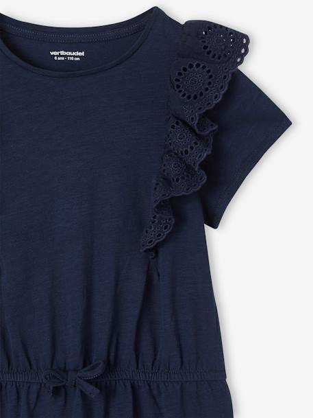 Ruffled Dress in Broderie Anglaise, for Girls grey green+navy blue+pale yellow 