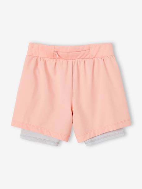 2-in-1 Sports Shorts in Techno Fabric, for Girls coral 