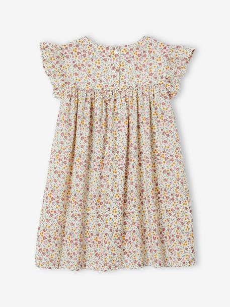 Ruffled, Short Sleeve Dress with Prints, for Girls ecru+fir green+pale pink 