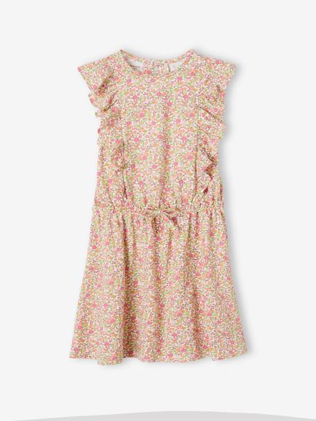 Printed Dress with Ruffles for Girls GREEN DARK ALL OVER PRINTED+rose+sky blue 