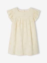 Cotton Gauze Dress with Embroidered Flowers, for Girls