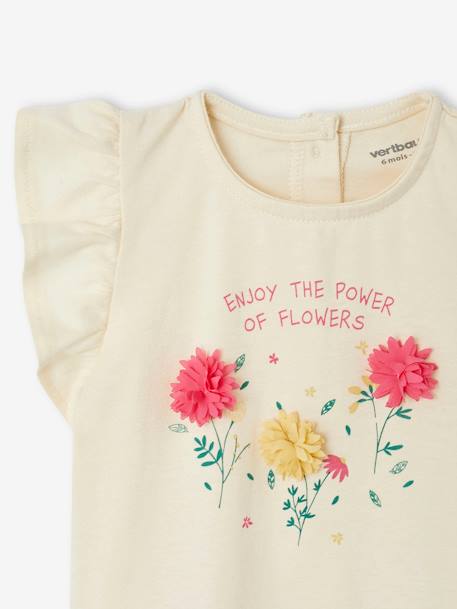 T-Shirt with Flowers in Relief, for Babies ecru+Light Pink 