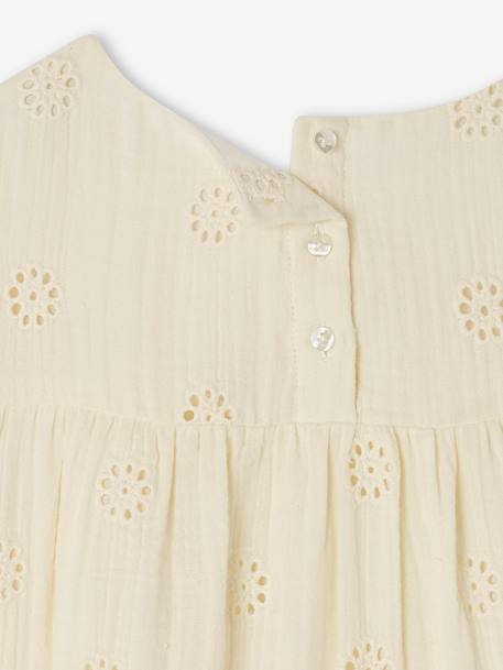 Cotton Gauze Dress with Embroidered Flowers, for Girls pale blue+pastel yellow+rosy+vanilla 