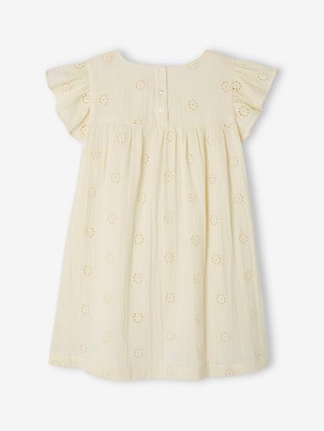 Cotton Gauze Dress with Embroidered Flowers, for Girls pale blue+pastel yellow+rosy+vanilla 