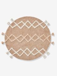 -Berber-Type Round Rug with Tassels