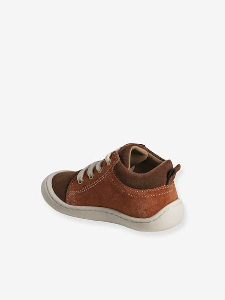 Pram Shoes in Soft Leather, with Laces, for Babies, Designed for Crawling ginger+set brown+white 