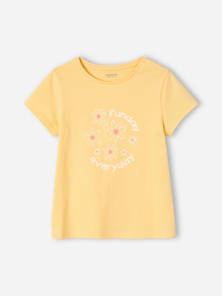 Pack of 3 Assorted T-shirts, Iridescent Details for Girls BLUE DARK SOLID WITH DESIGN+pastel yellow+raspberry pink+sage green 