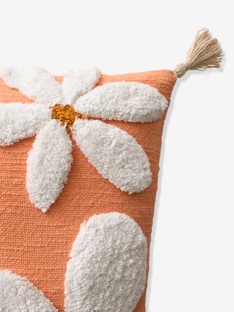 Flower Square Cushion with Pompoms tangerine 