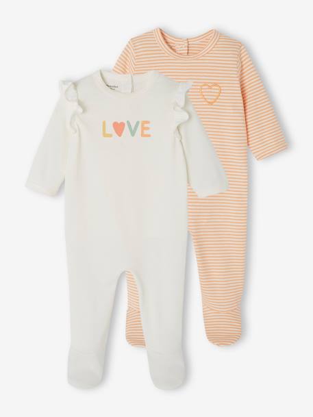 Pack of 2 'Love' Sleepsuits in Jersey Knit for Newborn Babies peach 