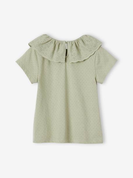 Top with Frilled Collar in Broderie Anglaise for Girls ecru+old rose+sage green 