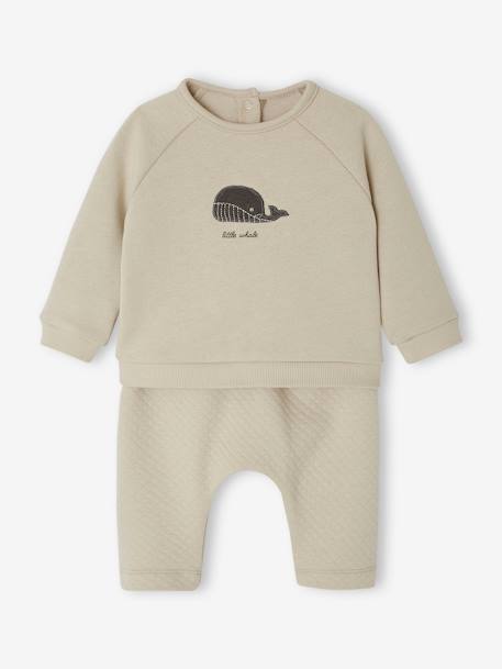 Sweatshirt & Trousers Combo for Babies clay beige+ecru+marl beige+rose 