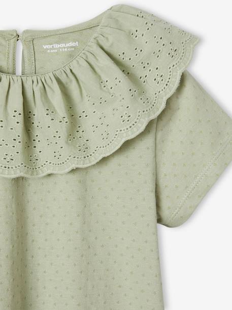 Top with Frilled Collar in Broderie Anglaise for Girls ecru+old rose+sage green 