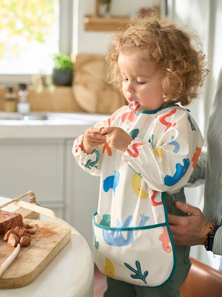 Smock-Like Bib with Long Sleeves Blue Checks+multicoloured+White Stripes+White/Print 