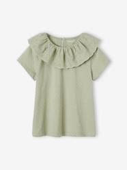 -Top with Frilled Collar in Broderie Anglaise for Girls