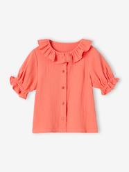 Blouse in Cotton Gauze with Frilled Collar, for Girls