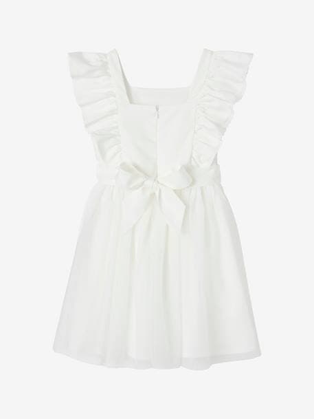 Ruffled Occasion Wear Dress in Cotton Gauze & Tulle, for Girls ecru 