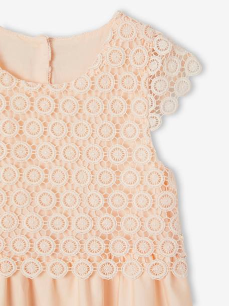 2-in-1 Special Occasion Dress, Macramé Top Layer, for Girls nude pink+WHITE LIGHT SOLID 