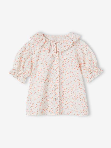 Blouse in Cotton Gauze with Frilled Collar, for Girls coral+ecru 