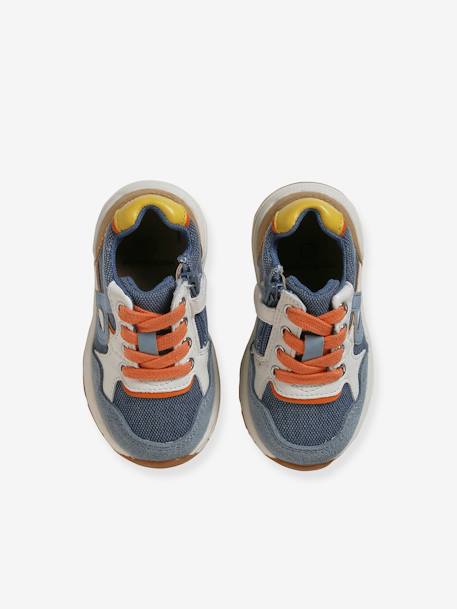 Trainers with Laces & Zip, for Babies denim blue+ecru 