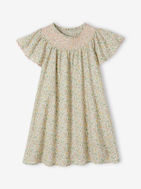 Floral Smocked Dress with Butterfly Sleeves, for Girls vanilla 