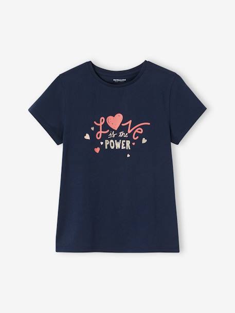 Pack of 3 Assorted T-shirts, Iridescent Details for Girls BROWN LIGHT SOLID WITH DESIGN+navy blue+pastel yellow+raspberry pink+sage green 