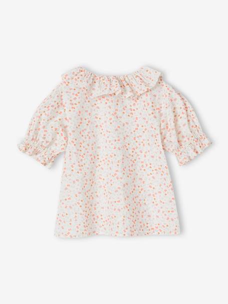 Blouse in Cotton Gauze with Frilled Collar, for Girls coral+ecru 