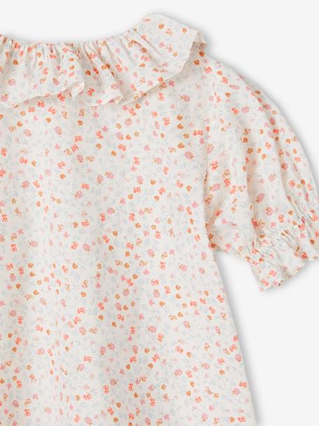 Blouse in Cotton Gauze with Frilled Collar, for Girls coral+ecru 