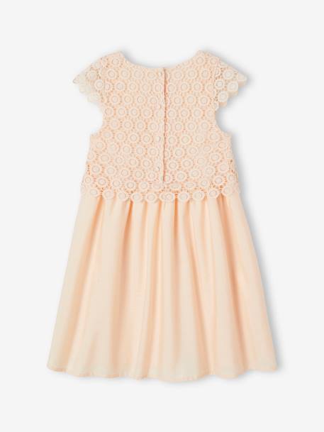 2-in-1 Special Occasion Dress, Macramé Top Layer, for Girls nude pink+WHITE LIGHT SOLID 