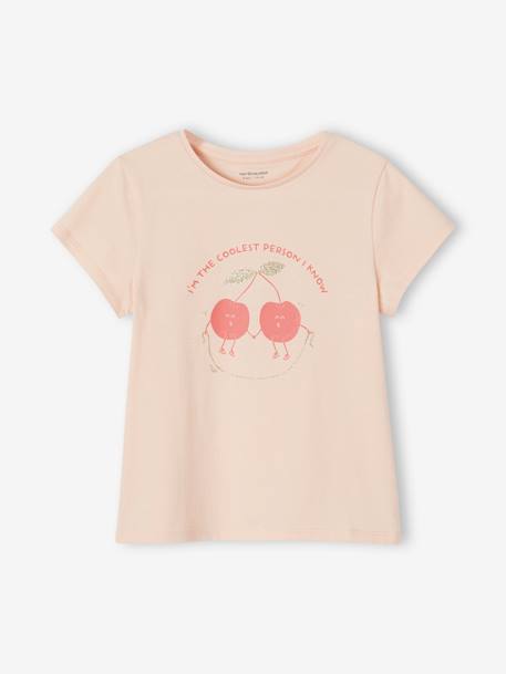 Pack of 3 Assorted T-shirts, Iridescent Details for Girls BROWN LIGHT SOLID WITH DESIGN+navy blue+pastel yellow+raspberry pink+sage green 