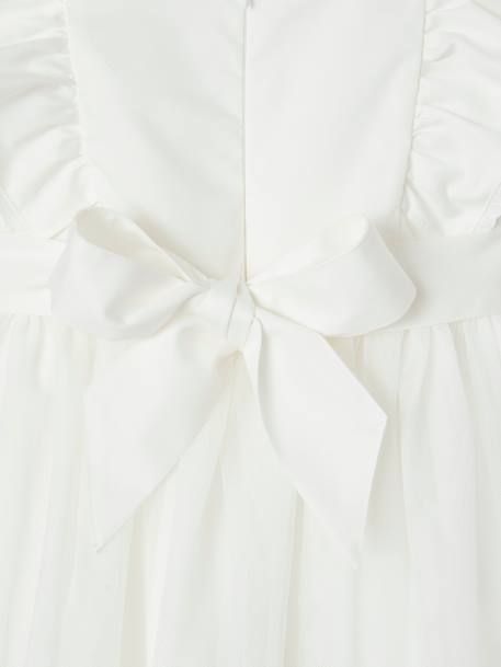 Ruffled Occasion Wear Dress in Cotton Gauze & Tulle, for Girls ecru 