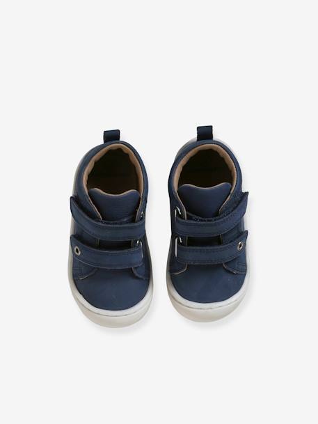 Pram Shoes in Soft Leather with Hook&Loop Strap, for Babies, Designed for Crawling blue+electric blue+navy blue 