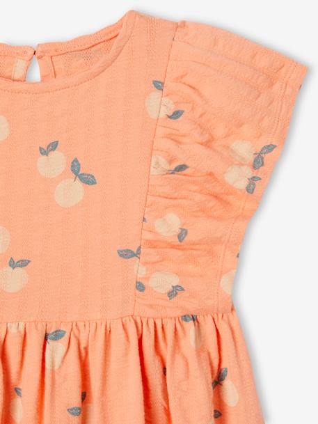 Floral Dress in Jersey Knit with Relief, for Girls ecru+sweet pink+tangerine 