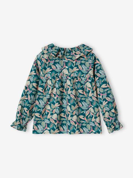 Blouse with Floral Print, for Girls aqua green+ecru+fir green+rose 