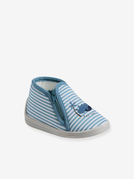 Zipped Slippers in Canvas for Babies striped blue 