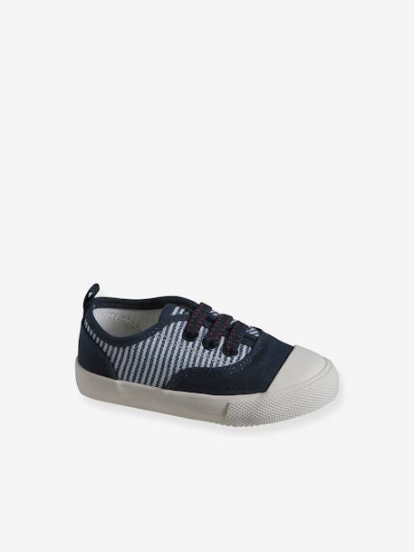 Trainers in Striped Fabric with Elasticated Laces, for Babies striped blue 