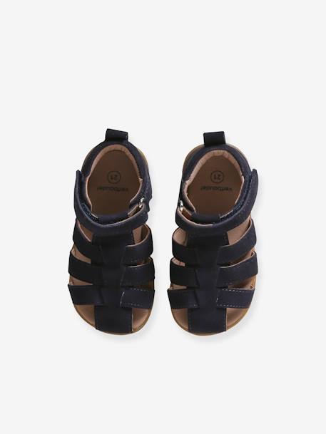 Leather Sandals for Baby Boys, Designed for First Steps brown+navy blue 