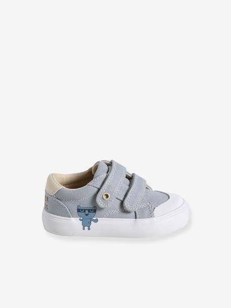 Fabric Trainers with Hook-&-Loop Straps pale blue+printed beige 