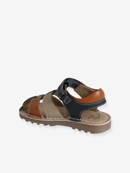 Hook-and-Loop Leather Sandals for Children, Designed for Autonomy beige+navy blue+set blue 