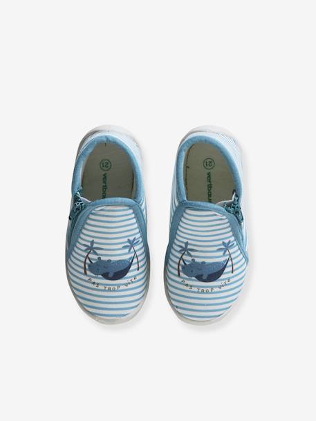 Zipped Slippers in Canvas for Babies striped blue 