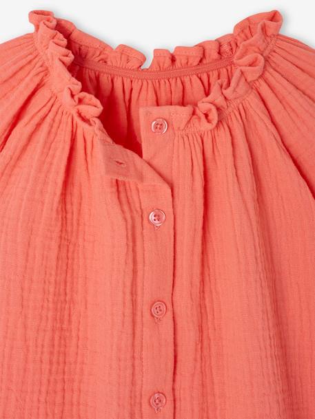 Wide Cotton Gauze Blouse for Girls coral 