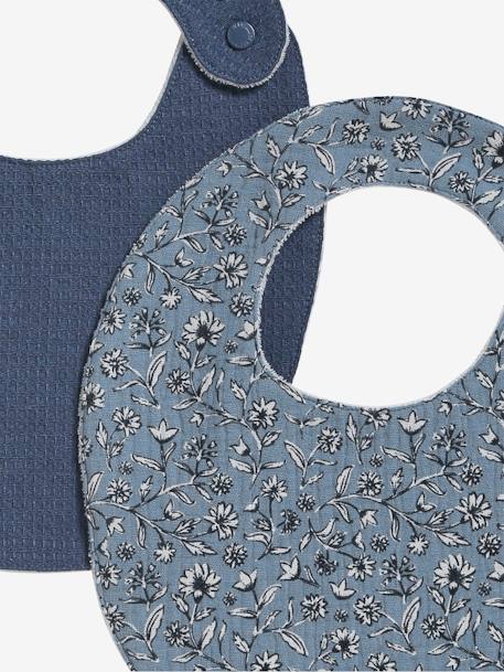 Pack of 2 Bibs for Newborn Babies printed blue+terracotta 