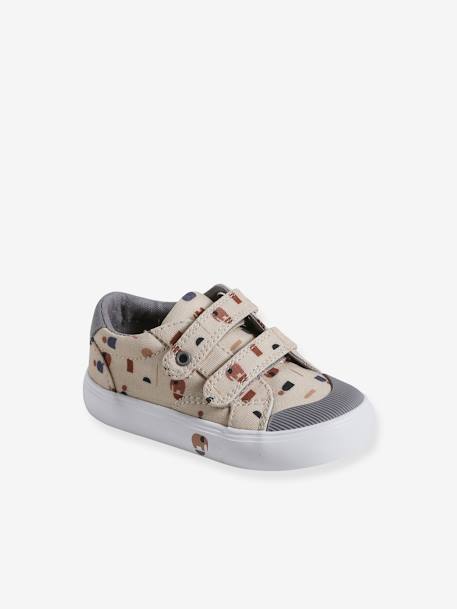 Fabric Trainers with Hook-&-Loop Straps pale blue+printed beige 