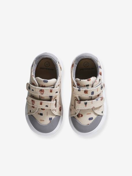 Fabric Trainers with Hook-&-Loop Straps pale blue+printed beige 