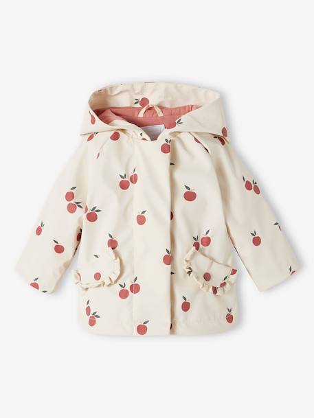 Hooded Raincoat for Baby Girls ecru+GREEN MEDIUM ALL OVER PRINTED 