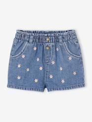 -Denim Shorts with Embroidered Daisies, for Babies