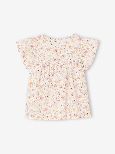 Blouse with Flowers & Cotton Gauze Shorts Combo for Girls pastel yellow+vanilla 