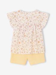 -Blouse with Flowers & Cotton Gauze Shorts Combo for Girls