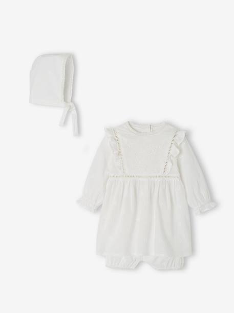 Occasion Wear Ensemble for Babies: Dress, Bloomers and Bonnet white 