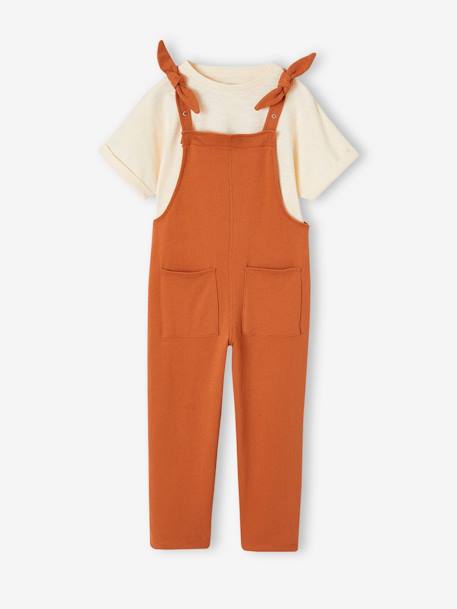 T-Shirt + Dungarees Combo in Fleece, for Girls caramel 