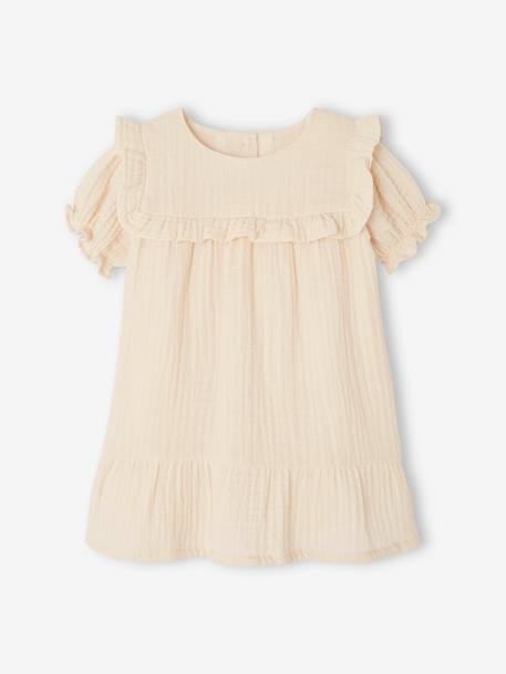 Dress in Cotton Gauze for Babies coral+vanilla 